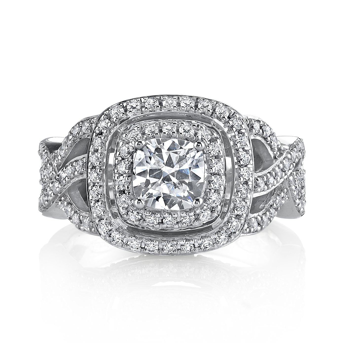 18K WHITE GOLD DOUBLE HALO DIAMOND ENGAGEMENT RING