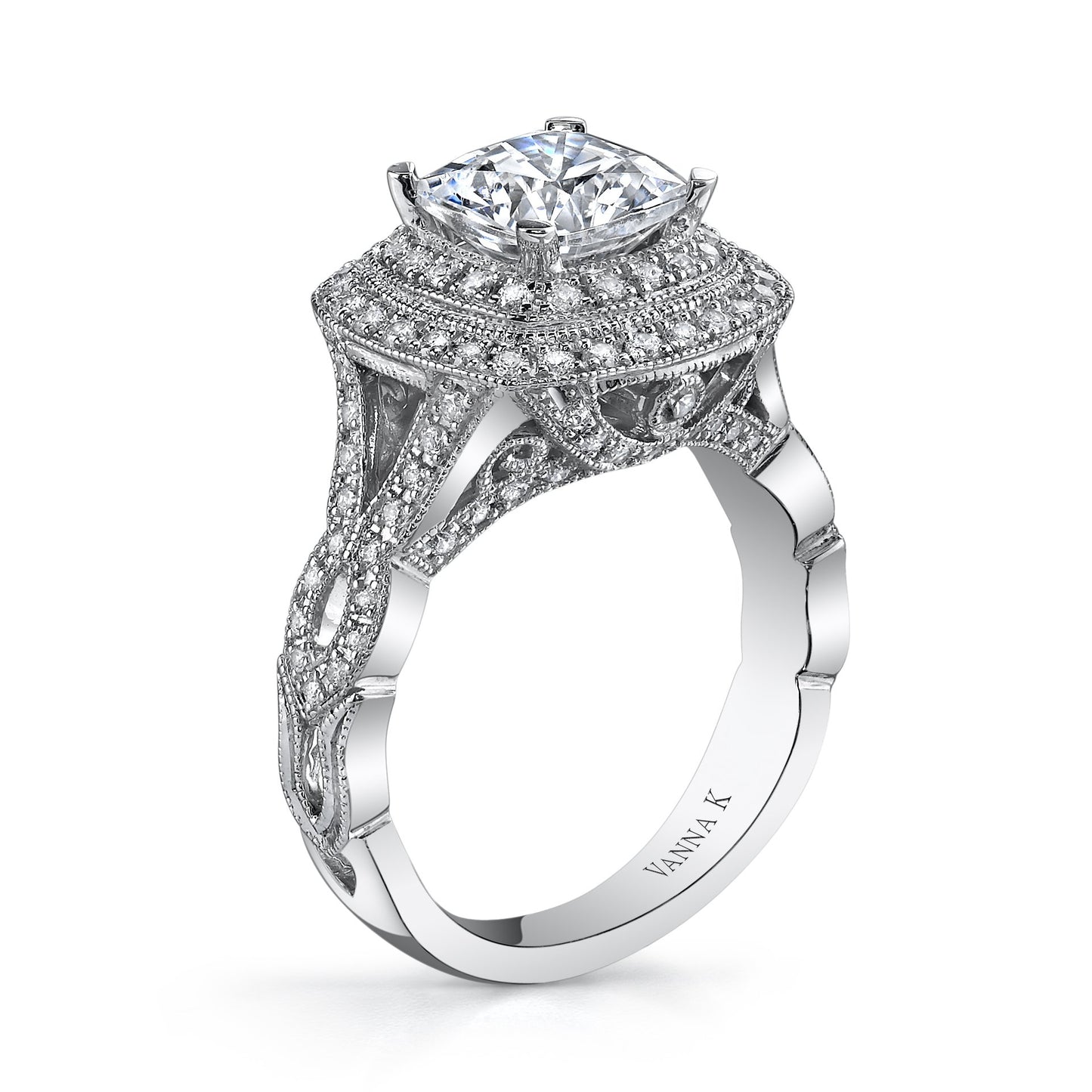 18K WHITE GOLD DOUBLE HALO DIAMOND ENGAGEMENT RING