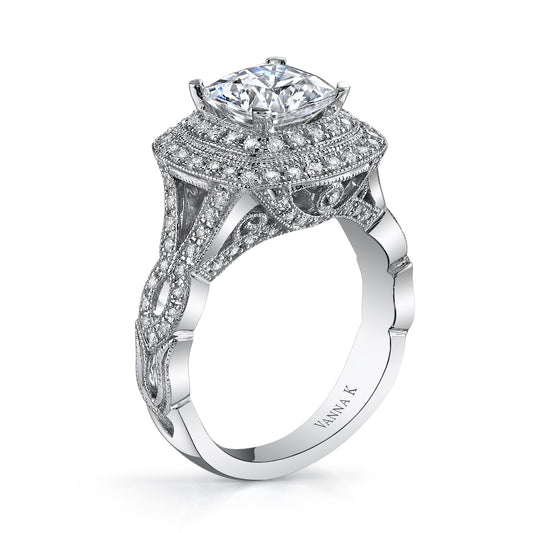 18K WHITE GOLD DOUBLE HALO DIAMOND ENGAGEMENT RING