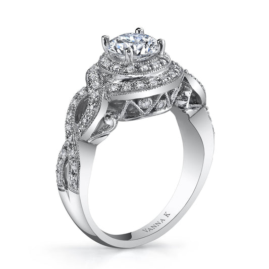 18K WHITE GOLD HALO DIAMOND ENGAGEMENT RING