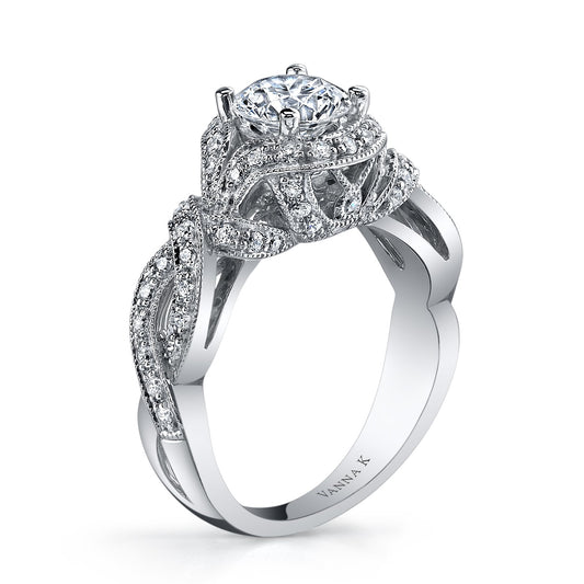 18K WHITE GOLD HALO DIAMOND ENGAGEMENT RING