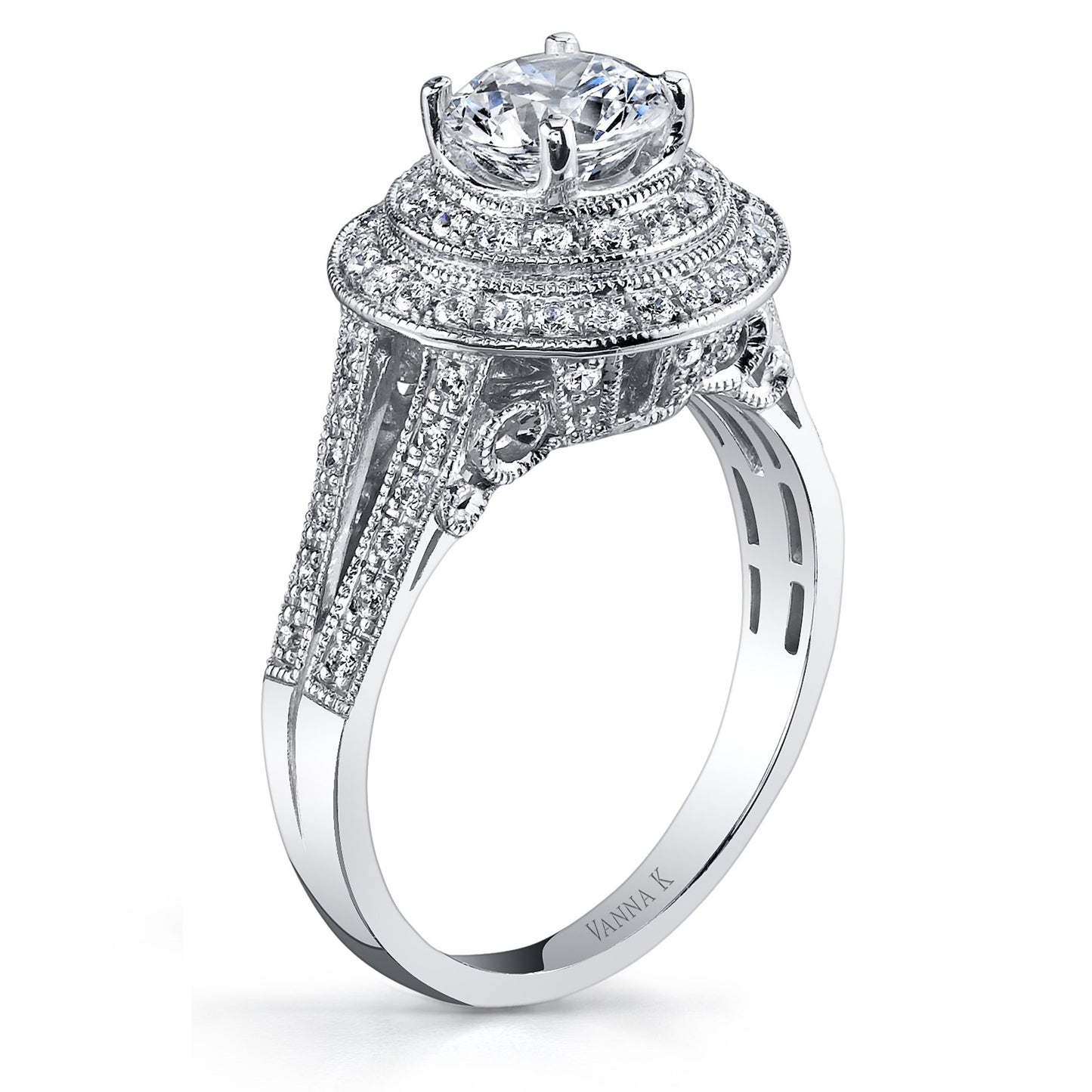 18K WHITE GOLD DOUBLE HALO DIAMOND ENGAGEMENT RING