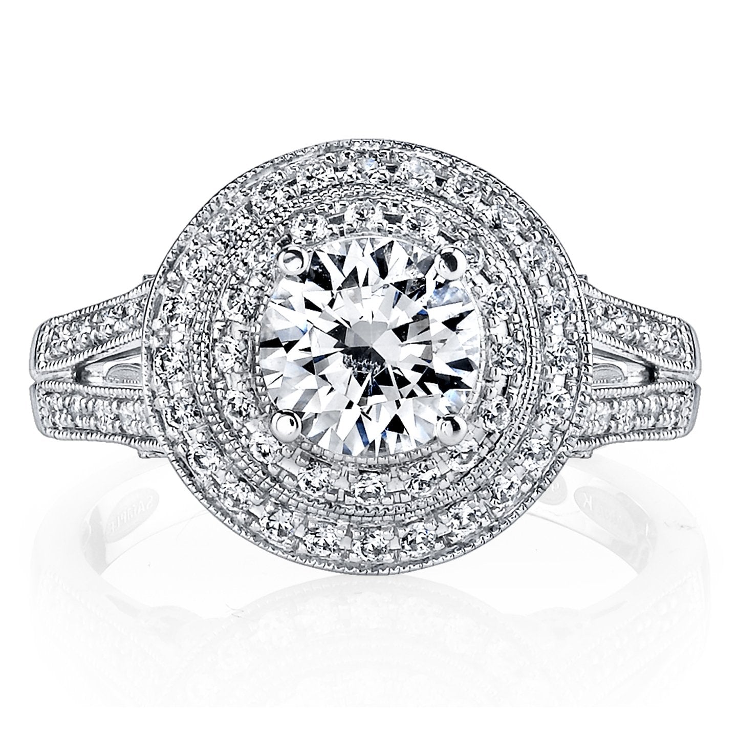 18K WHITE GOLD DOUBLE HALO DIAMOND ENGAGEMENT RING