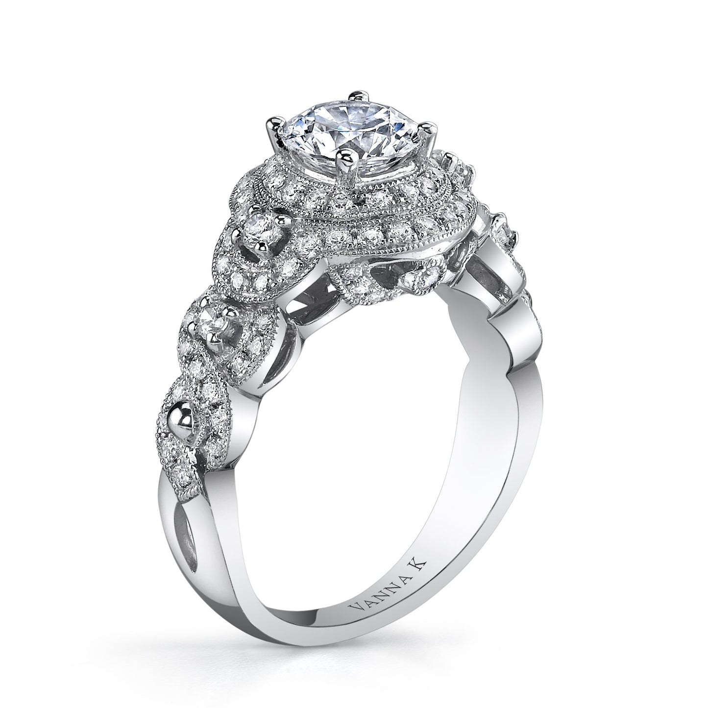 18K WHITE GOLD HALO DIAMOND ENGAGEMENT RING