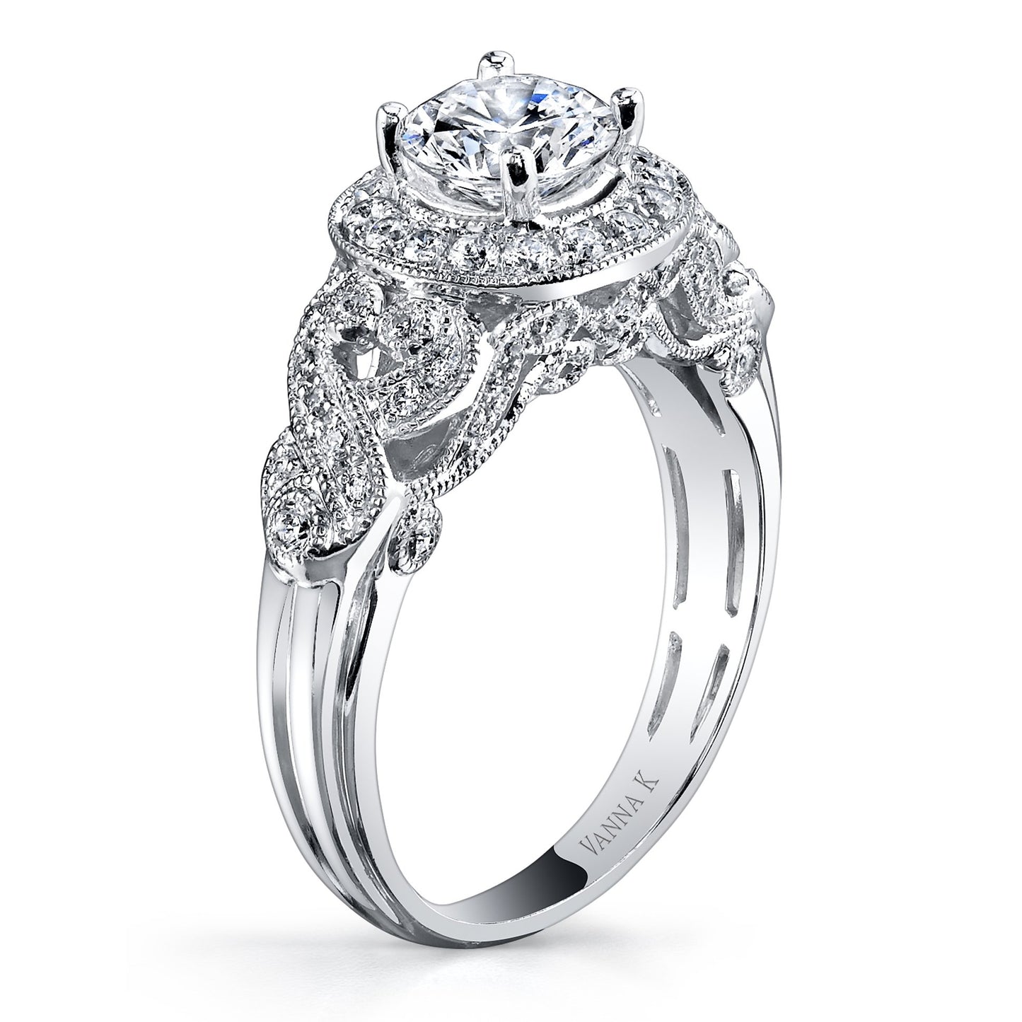 18K WHITE GOLD DOUBLE HALO DIAMOND ENGAGEMENT RING