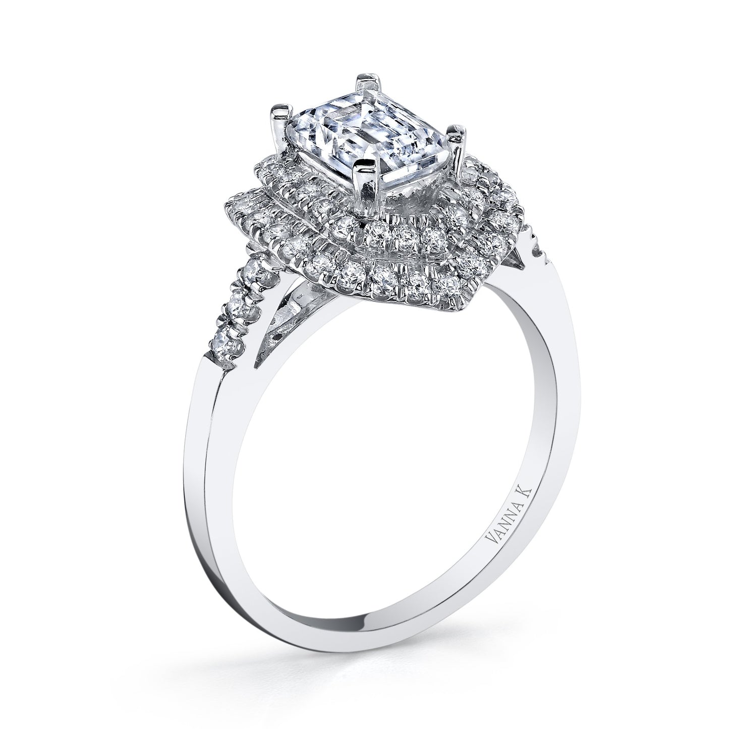 18K WHITE GOLD DOUBLE HALO DIAMOND ENGAGEMENT RING