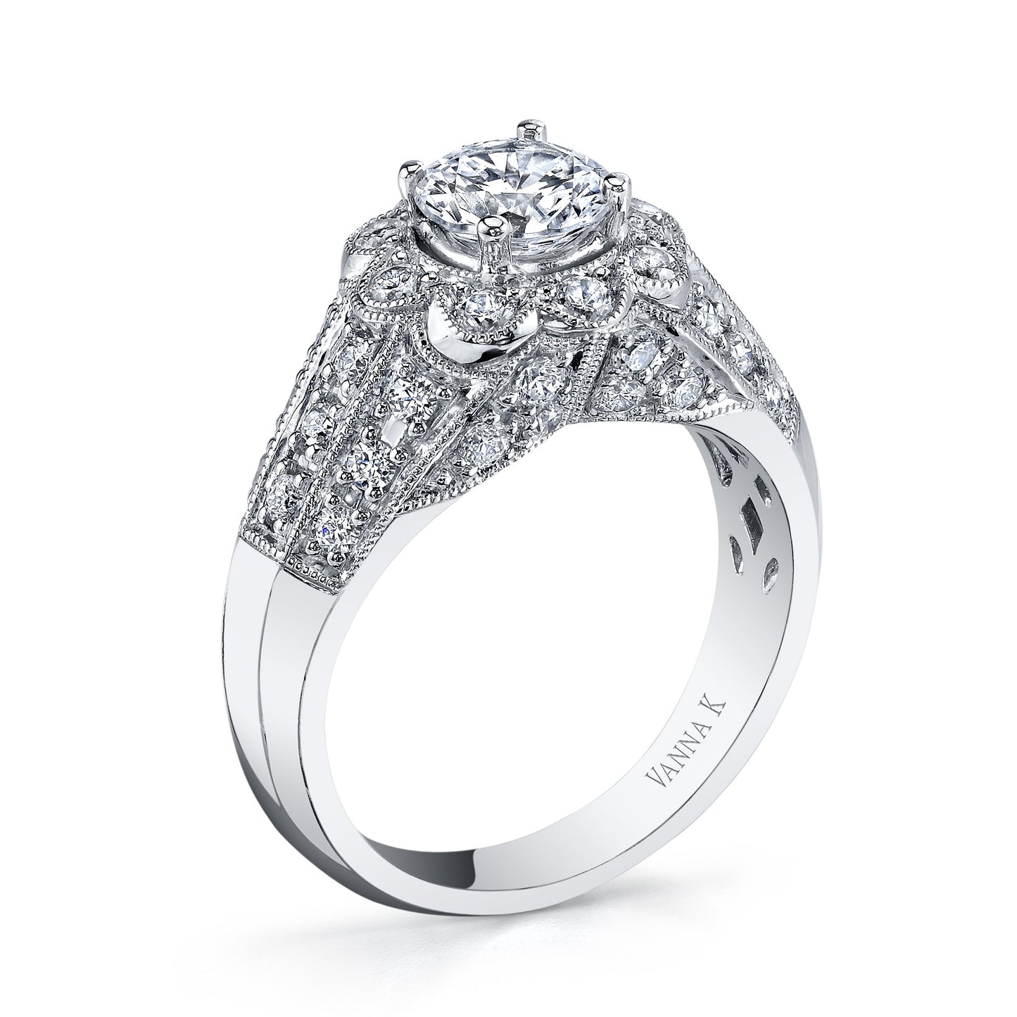 18K WHITE GOLD HALO DIAMOND ENGAGEMENT RING