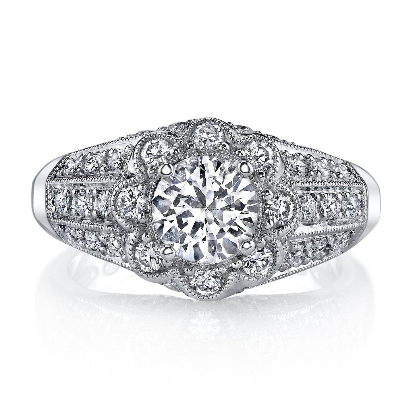 18K WHITE GOLD HALO DIAMOND ENGAGEMENT RING