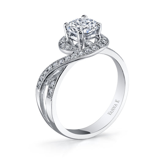 18K WHITE GOLD HALO SWIRL DIAMOND ENGAGEMENT RING