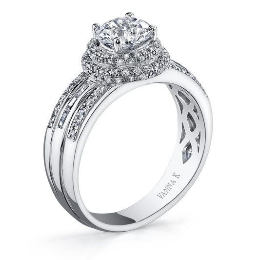 18K WHITE GOLD DOUBLE HALO DIAMOND ENGAGEMENT RING