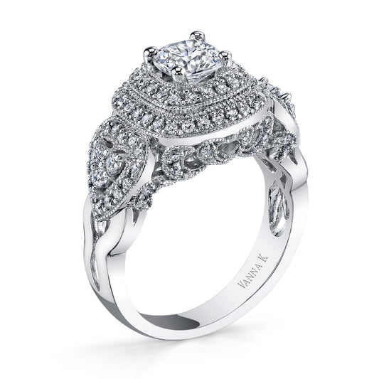 18K WHITE GOLD DOUBLE HALO DIAMOND ENGAGEMENT RING