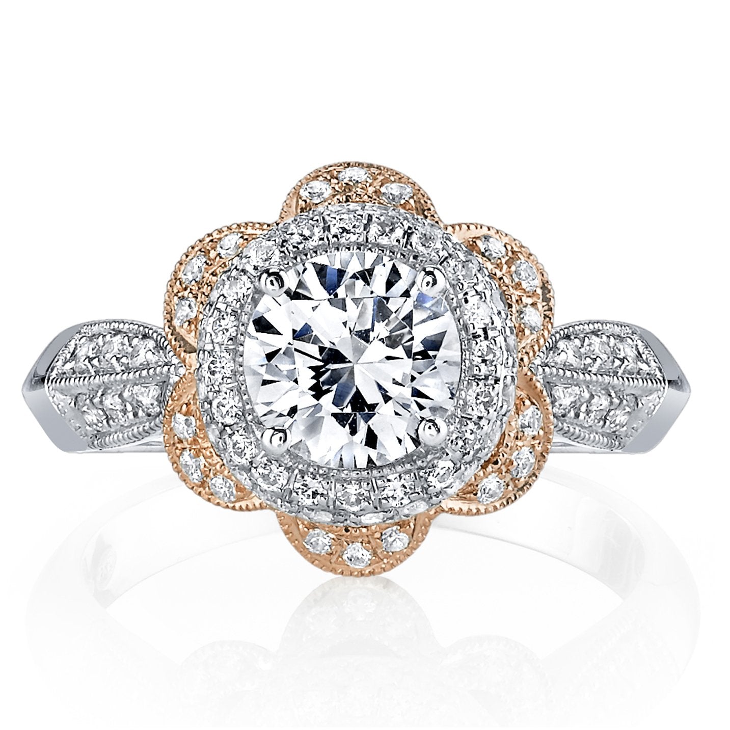 18K TWO TONE HALO DIAMOND ENGAGEMENT RING