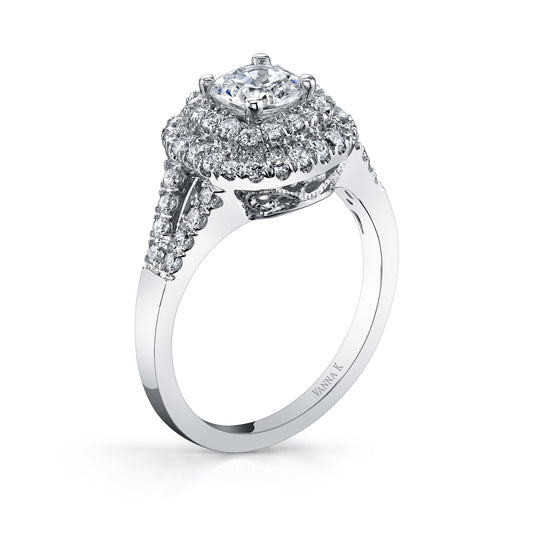 18K WHITE GOLD HALO DIAMOND ENGAGEMENT RING