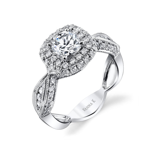 18K WHITE GOLD HALO DIAMOND ENGAGEMENT RING