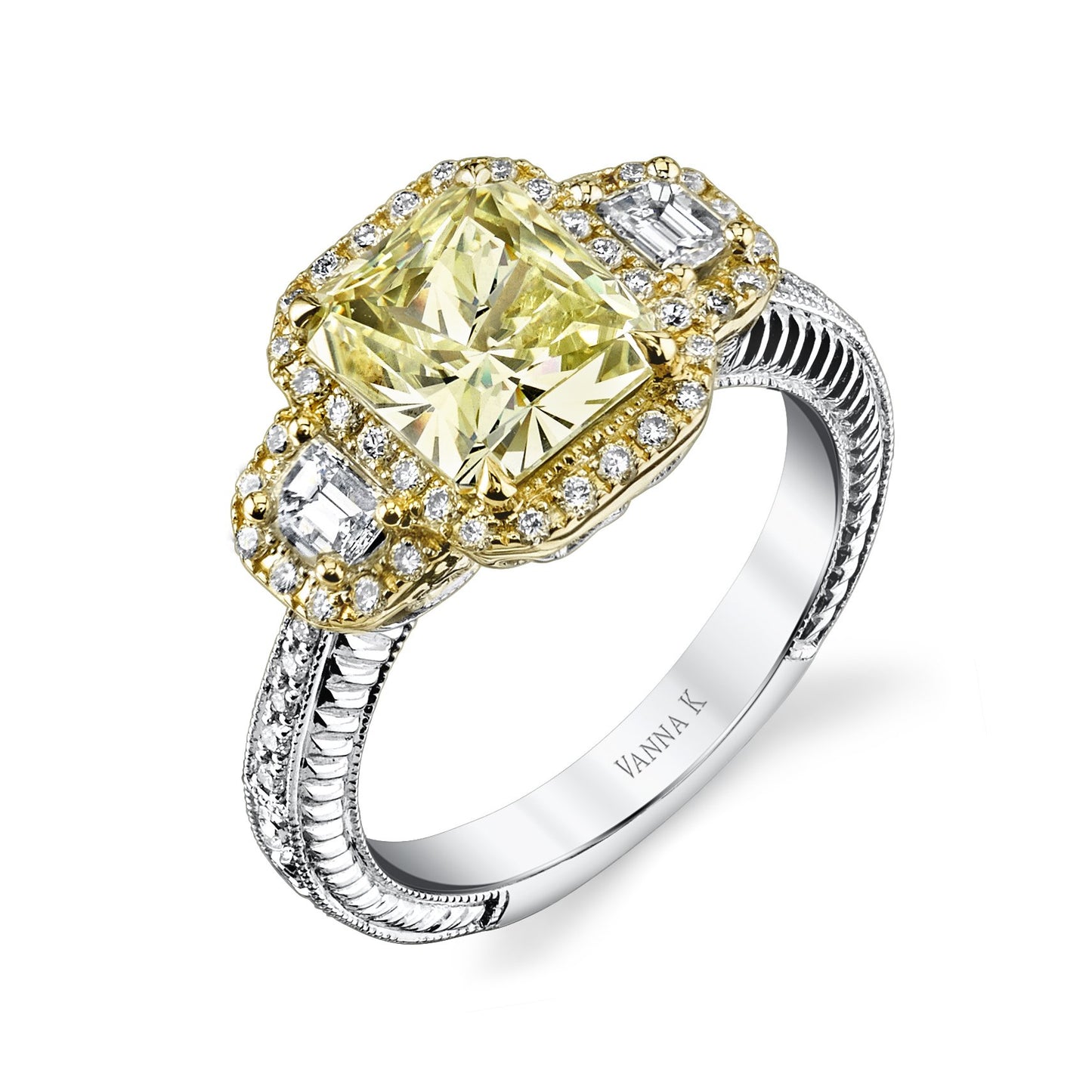 18K TWO TONE HALO DIAMOND ENGAGEMENT RING