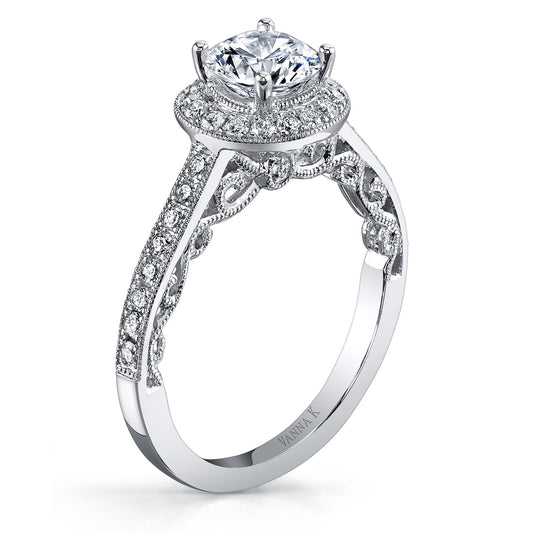 18K WHITE GOLD HALO DIAMOND ENGAGEMENT RING