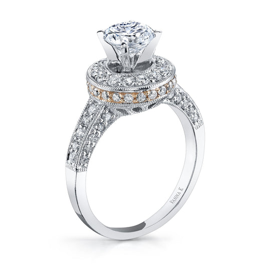 18K TWO TONE HALO DIAMOND ENGAGEMENT RING