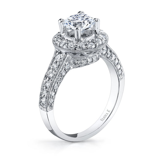 18K WHITE GOLD HALO DIAMOND ENGAGEMENT RING