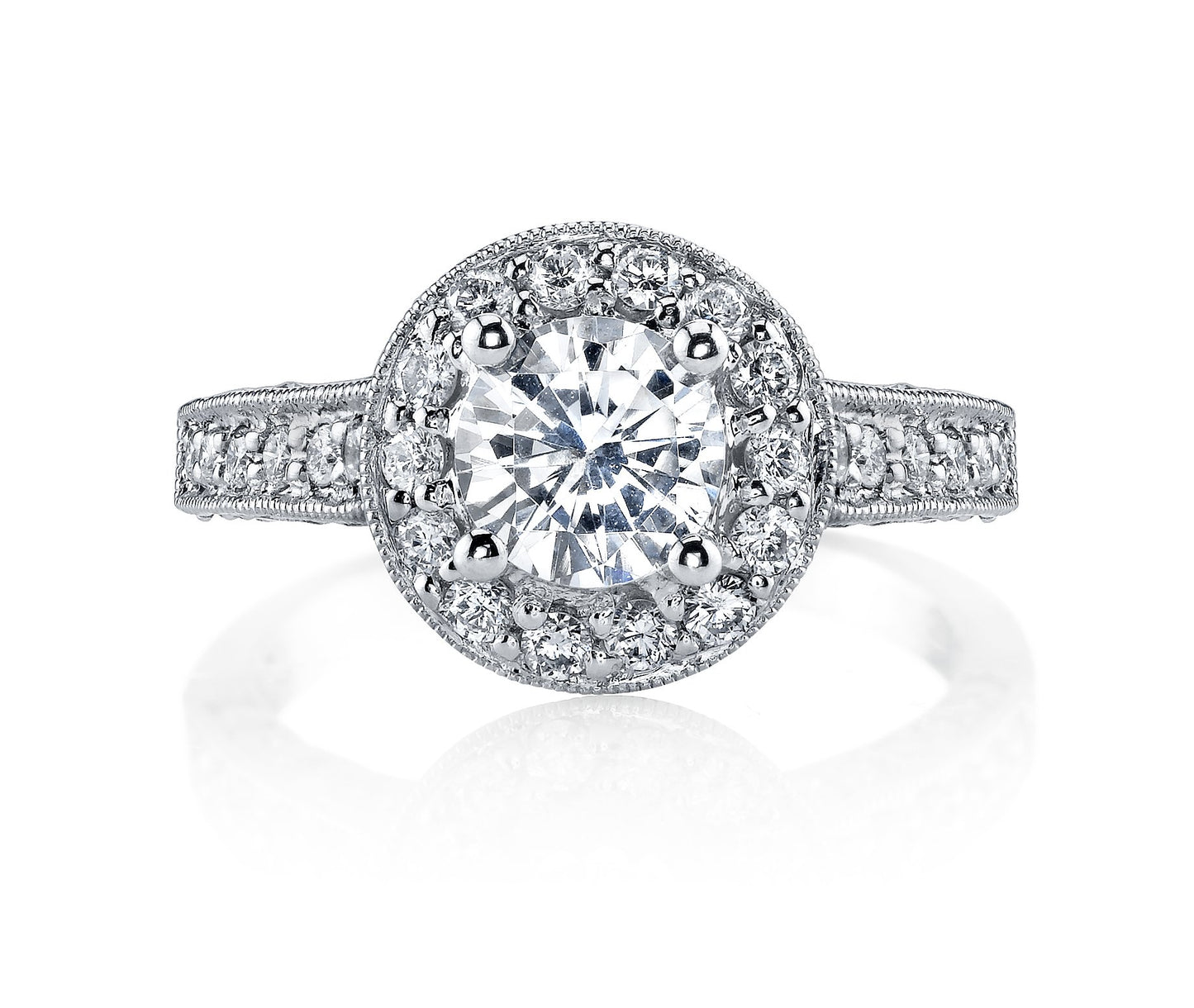 18K WHITE GOLD HALO DIAMOND ENGAGEMENT RING