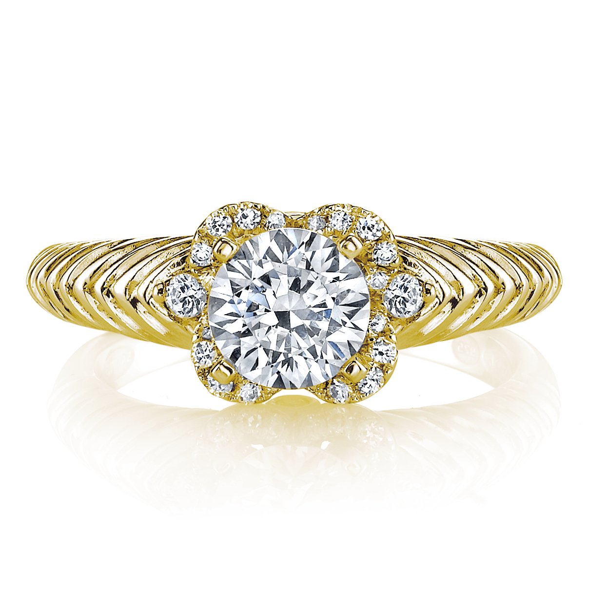 18K YELLOW GOLD HALO DIAMOND ENGAGEMENT RING