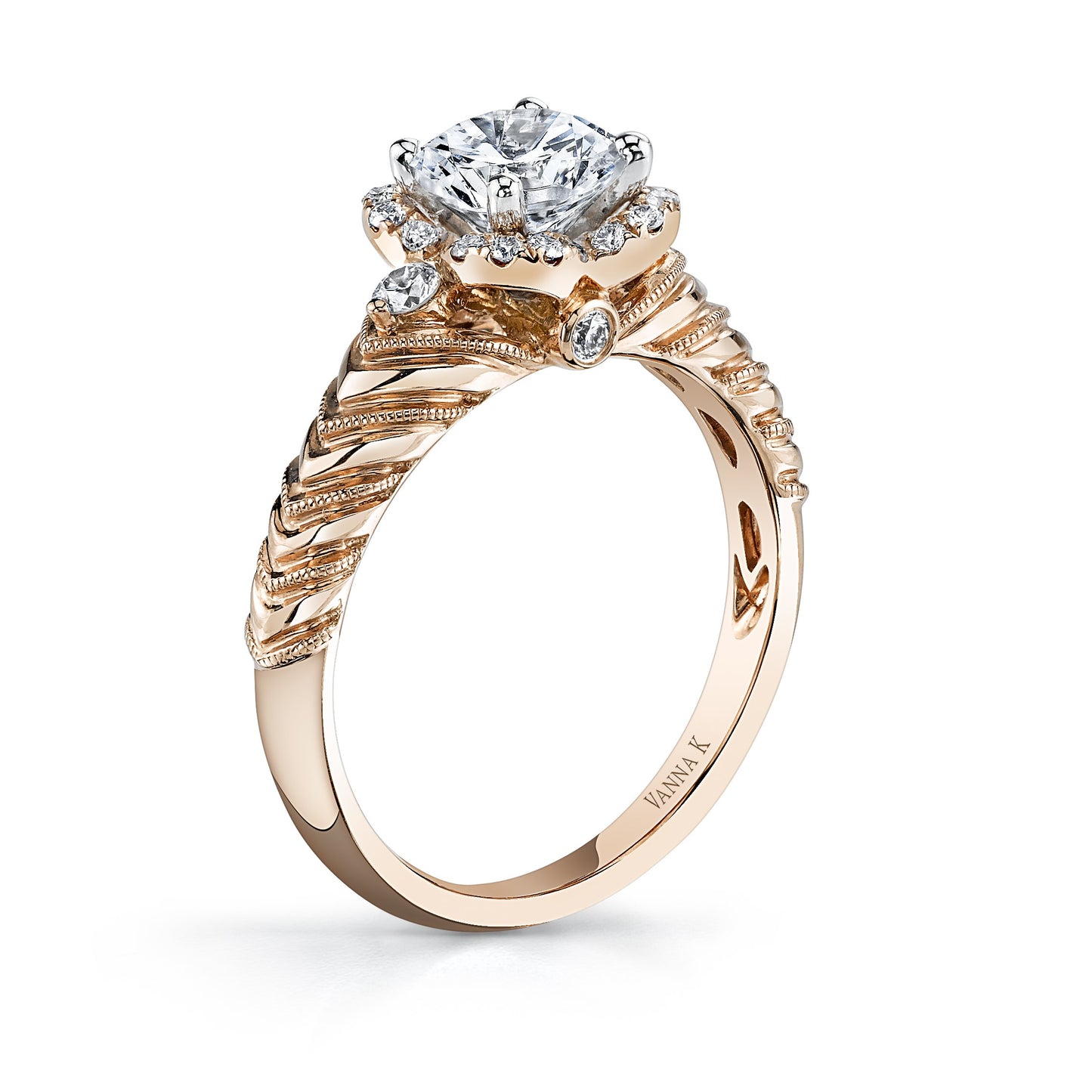 18K ROSE GOLD HALO DIAMOND ENGAGEMENT RING