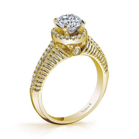 18K YELLOW GOLD HALO DIAMOND ENGAGEMENT RING