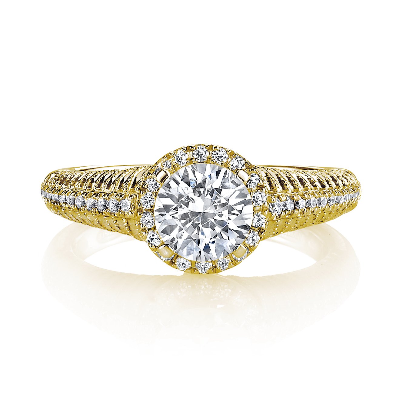 18K YELLOW GOLD HALO DIAMOND ENGAGEMENT RING