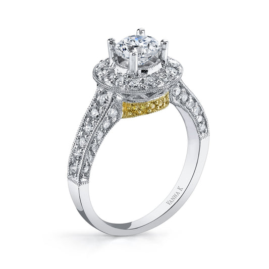 18K TWO TONE HALO DIAMOND ENGAGEMENT RING