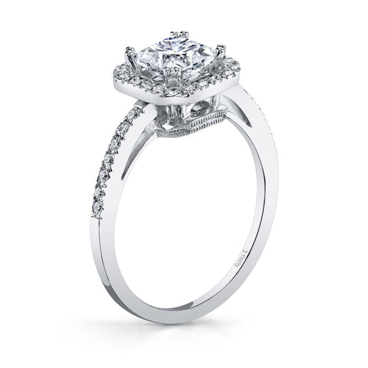 18K WHITE GOLD HALO DIAMOND ENGAGEMENT RING