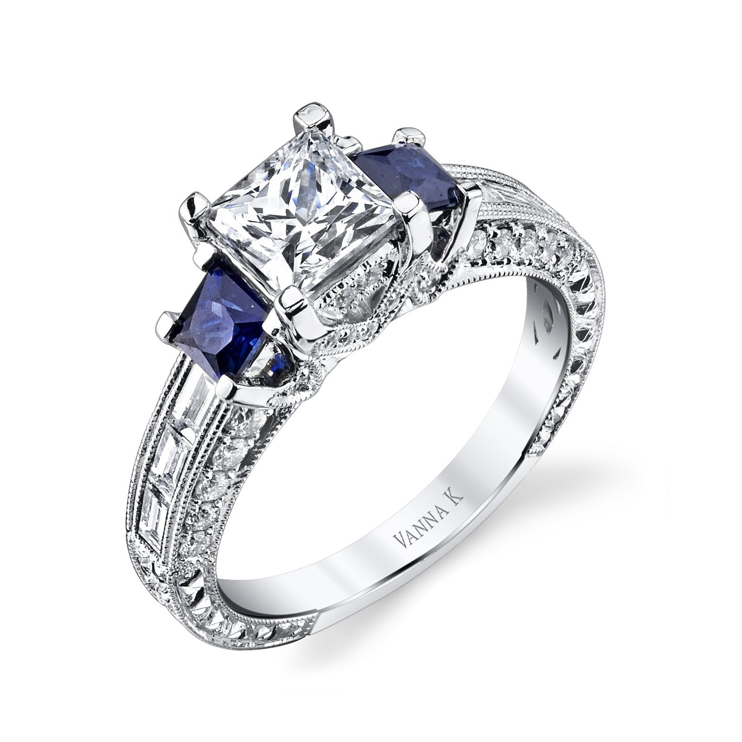 18K WHITE GOLD DIAMOND AND SAPPHIRE ENGAGEMENT RING