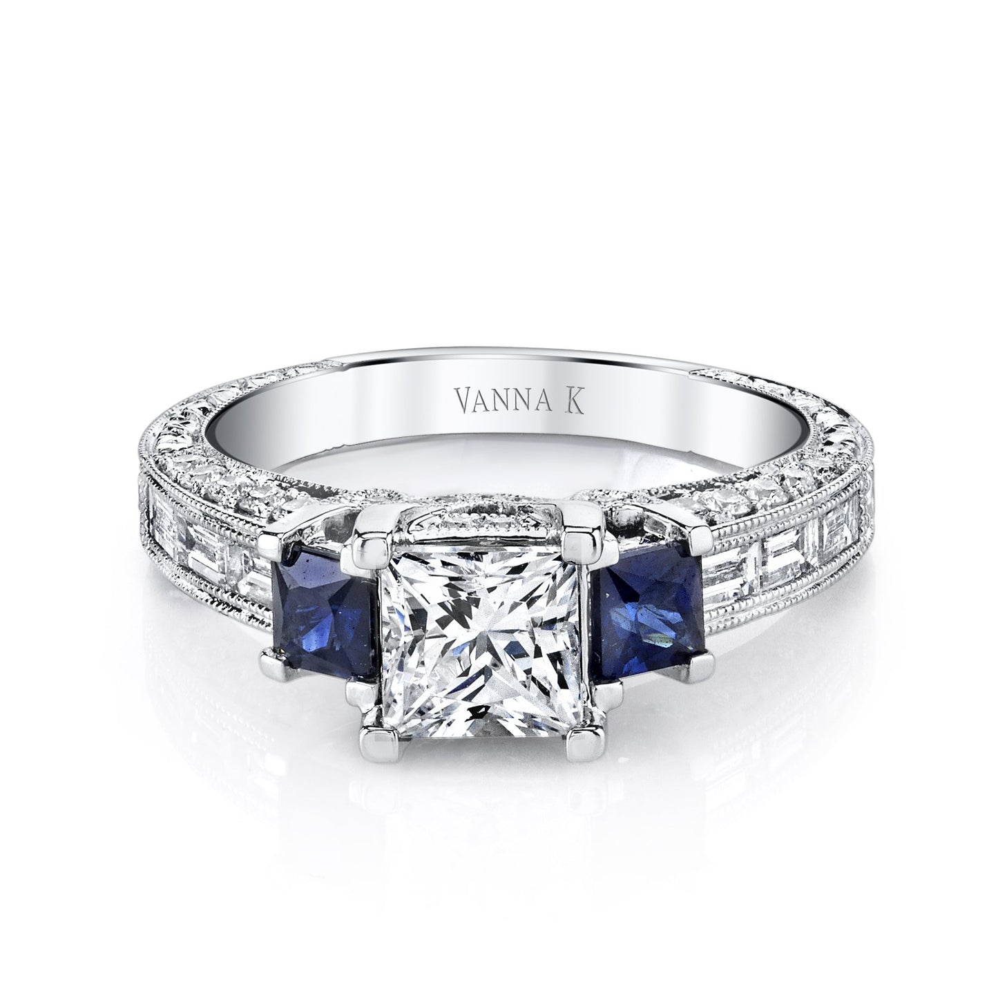 18K WHITE GOLD DIAMOND AND SAPPHIRE ENGAGEMENT RING