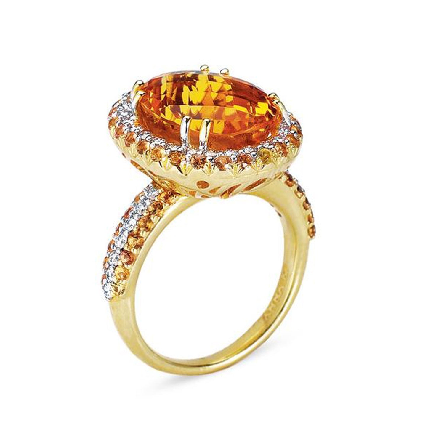 18K YELLOW GOLD RING WITH DIAMONDS SAPPHIRES AND CITRINE