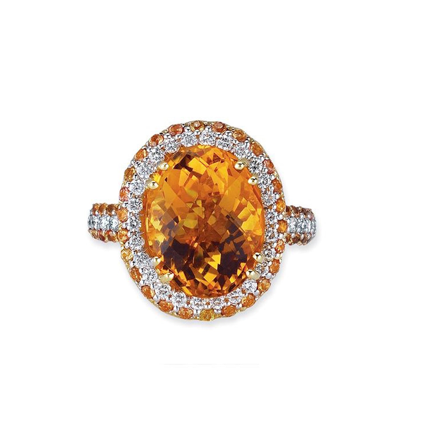 18K YELLOW GOLD RING WITH DIAMONDS SAPPHIRES AND CITRINE