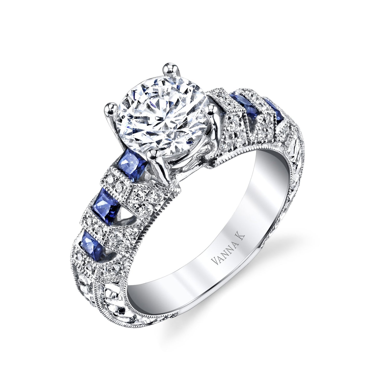 18K WHITE GOLD DIAMOND AND SAPPHIRE ENGAGEMENT RING