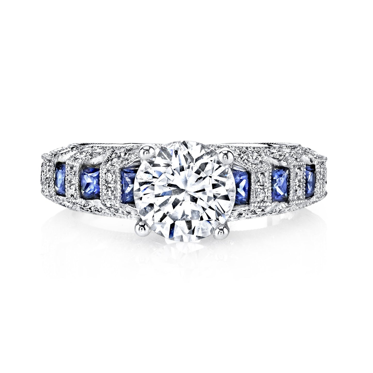 18K WHITE GOLD DIAMOND AND SAPPHIRE ENGAGEMENT RING