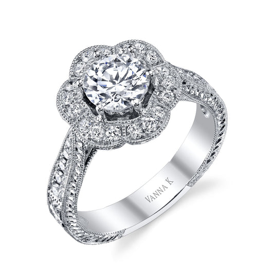 18K WHITE GOLD HALO DIAMOND ENGAGEMENT RING