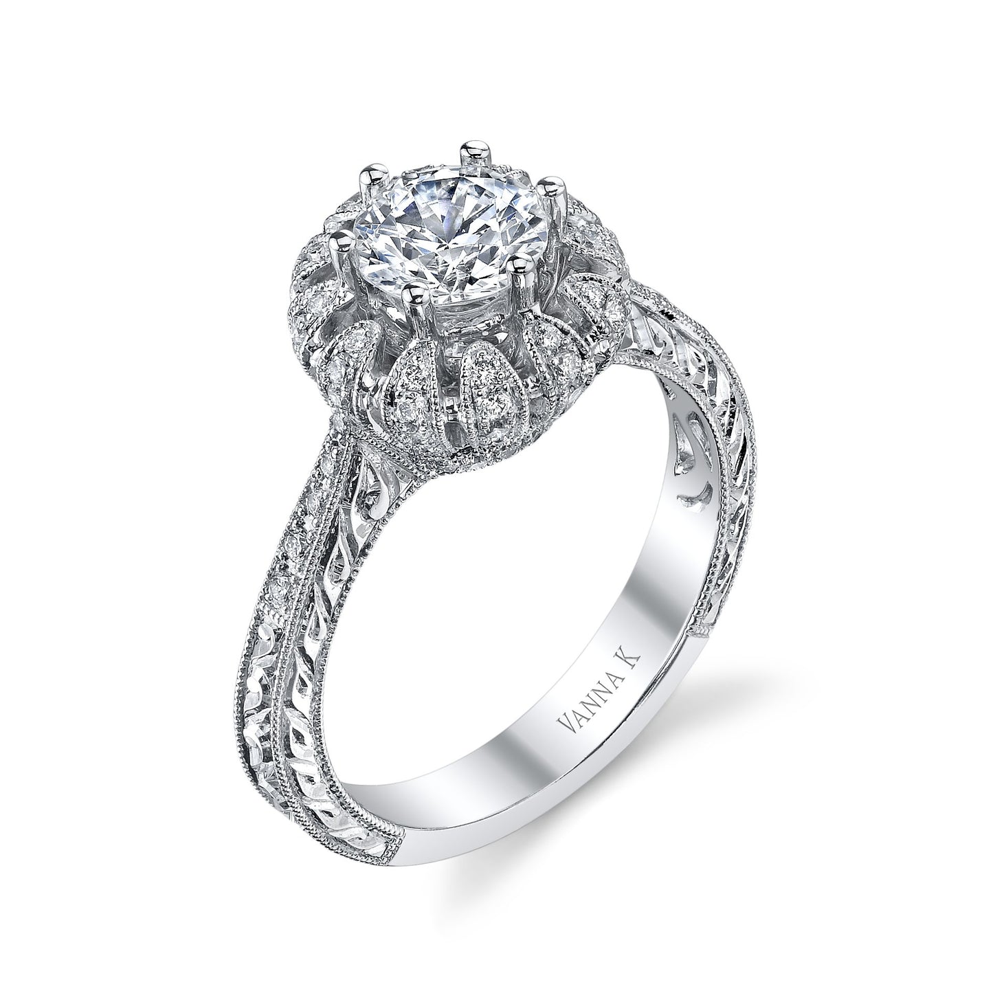 18K WHITE GOLD SIGNATURE CROWN DIAMOND ENGAGEMENT RING