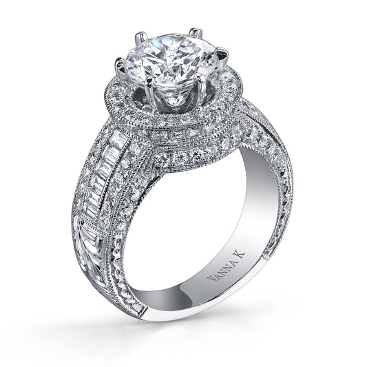 18K WHITE GOLD HALO DIAMOND ENGAGEMENT RING