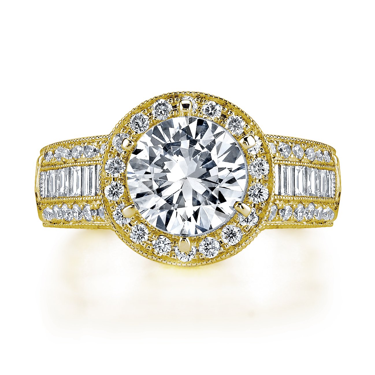 18K YELLOW GOLD HALO DIAMOND ENGAGEMENT RING