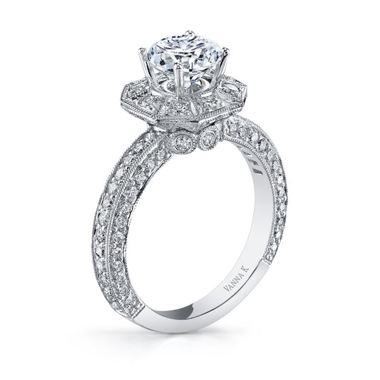 18K WHITE GOLD HALO DIAMOND ENGAGEMENT RING