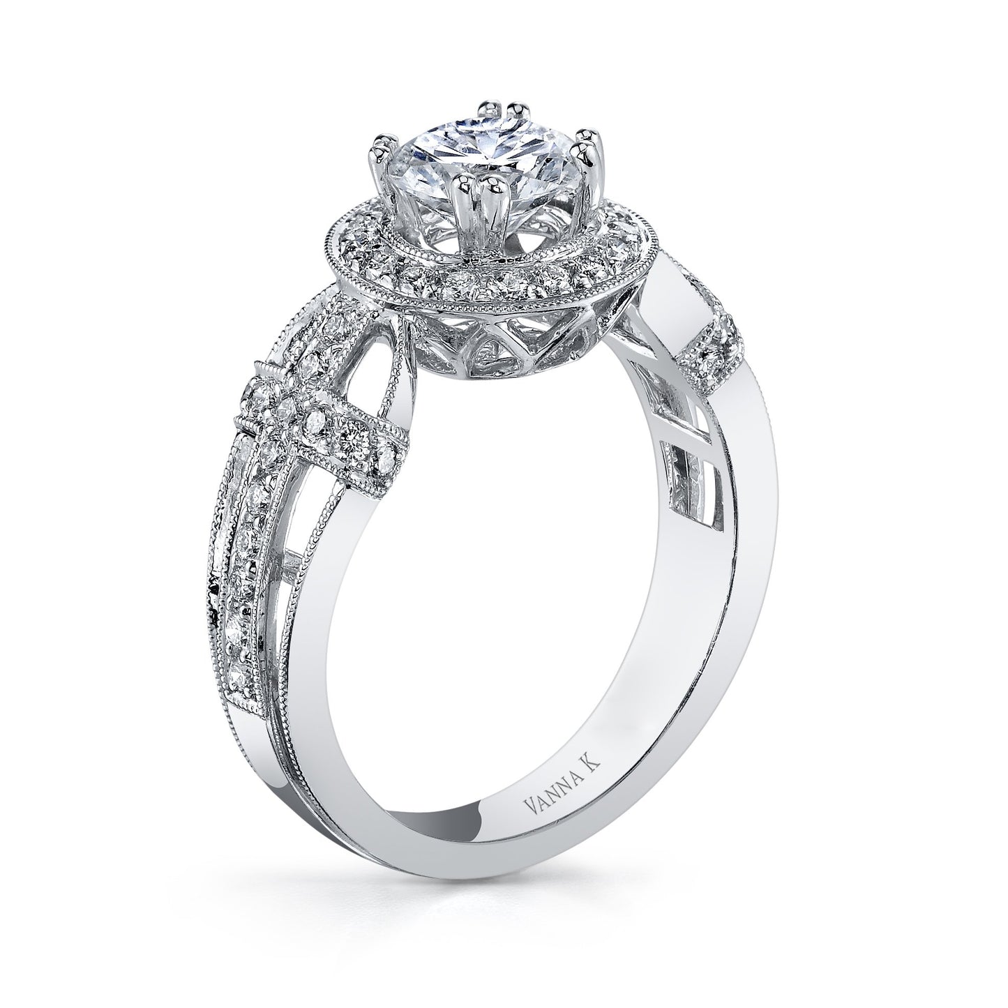 18K WHITE GOLD HALO DIAMOND ENGAGEMENT RING