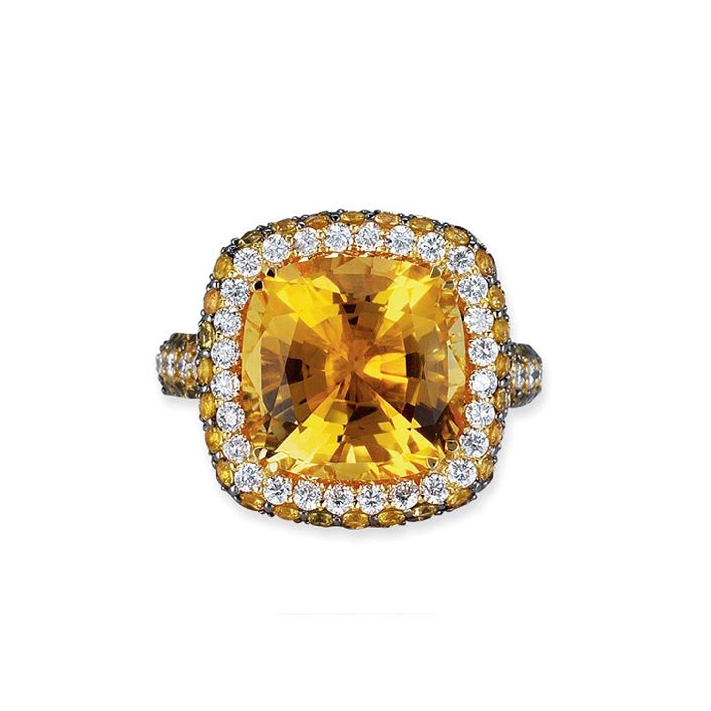 18K YELLOW GOLD RING WITH DIAMONDS SAPPHIRES AND CITRINE