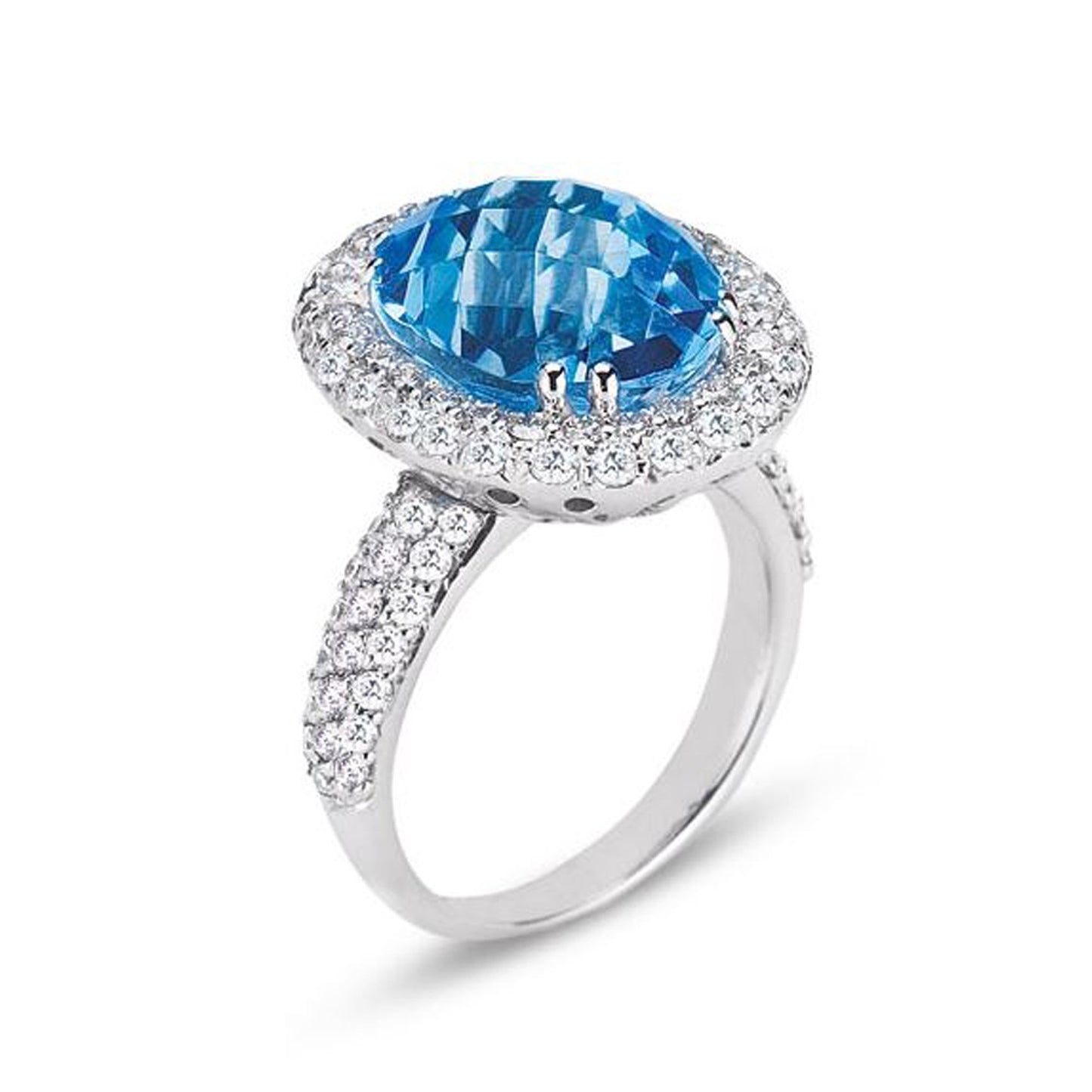 18K WHITE GOLD RING WITH DIAMONDS AND BLUE TOPAZ