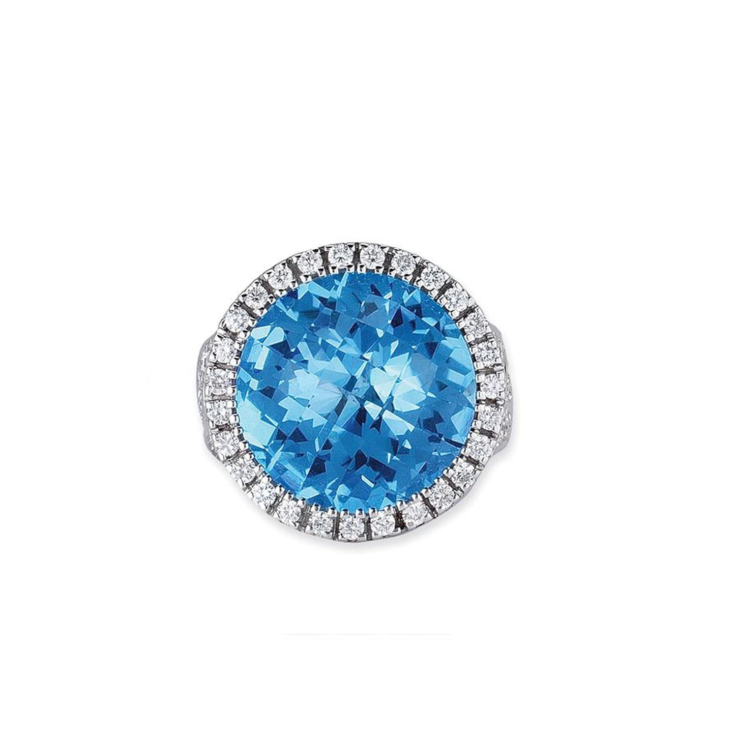 18 K WHITE GOLD RING WITH DIAMONDS AND BLUE TOPAZ