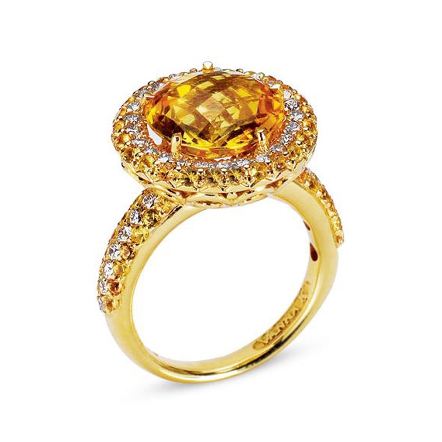 18K YELLOW GOLD RING WITH DIAMONDS SAPPHIRES AND CITRINE