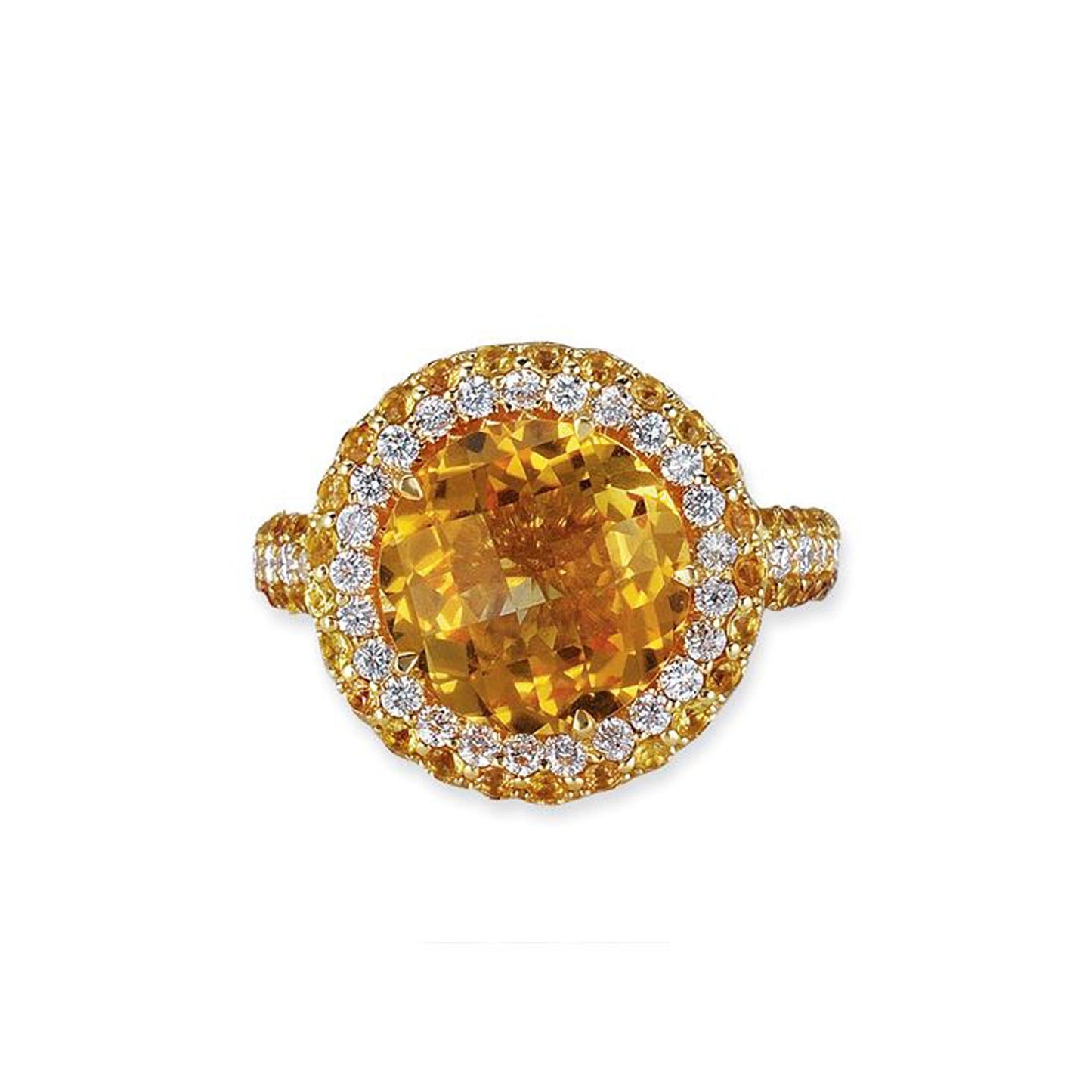 18K YELLOW GOLD RING WITH DIAMONDS SAPPHIRES AND CITRINE