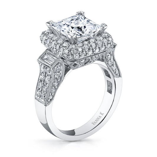 18K WHITE GOLD HALO DIAMOND ENGAGEMENT RING