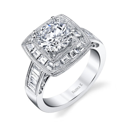 18K WHITE GOLD HALO DIAMOND ENGAGEMENT RING