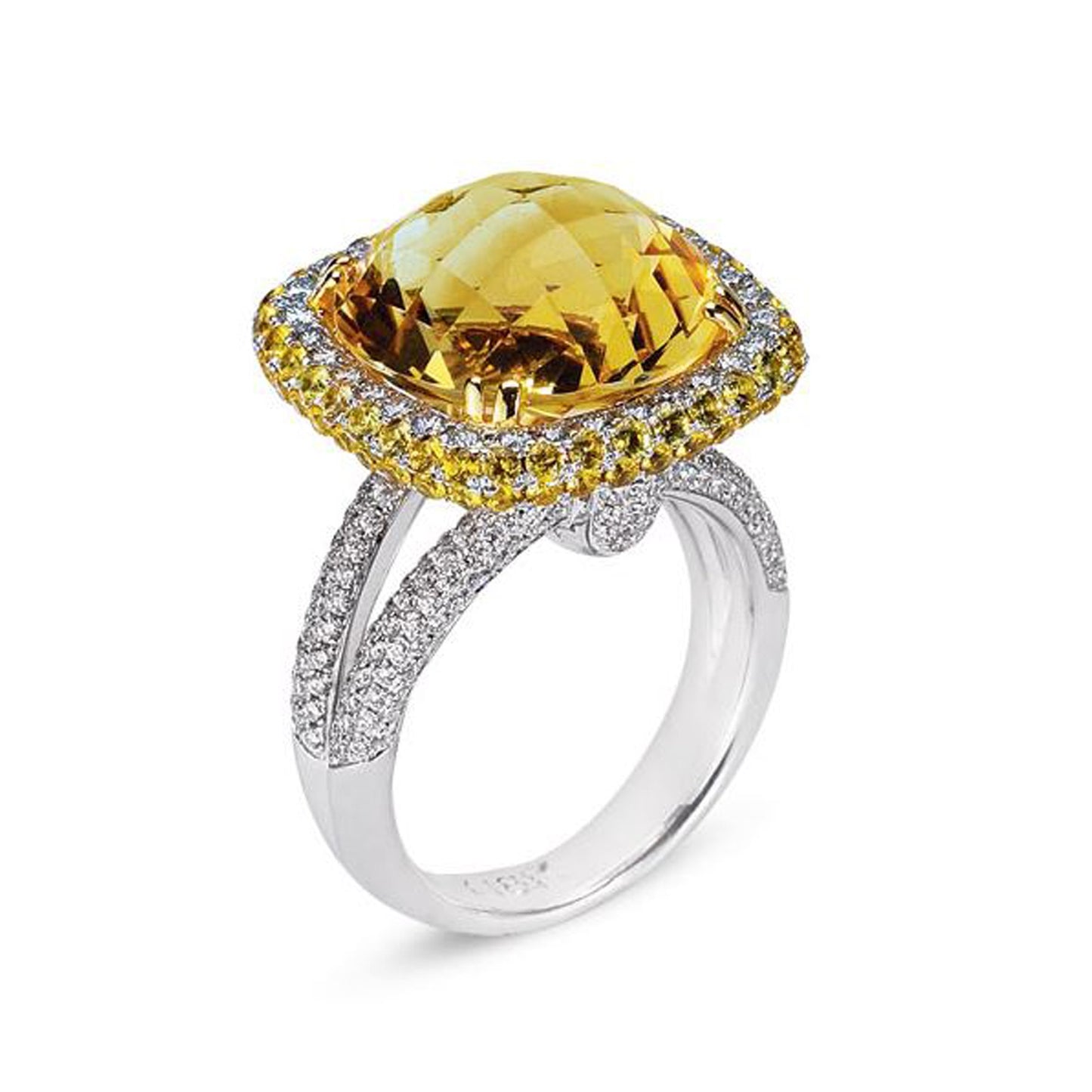 18K WHITE GOLD RING WITH DIAMONDS SAPPHIRES AND CITRINE