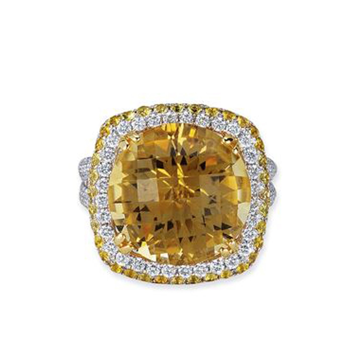 18K WHITE GOLD RING WITH DIAMONDS SAPPHIRES AND CITRINE